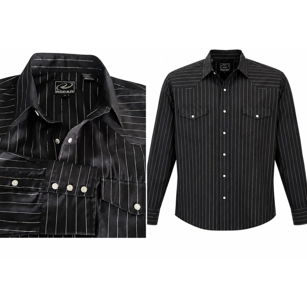 Roper L Shirt Mens Western Silver Pinstripe Western Pearl Snap Long Sleeve Rodeo